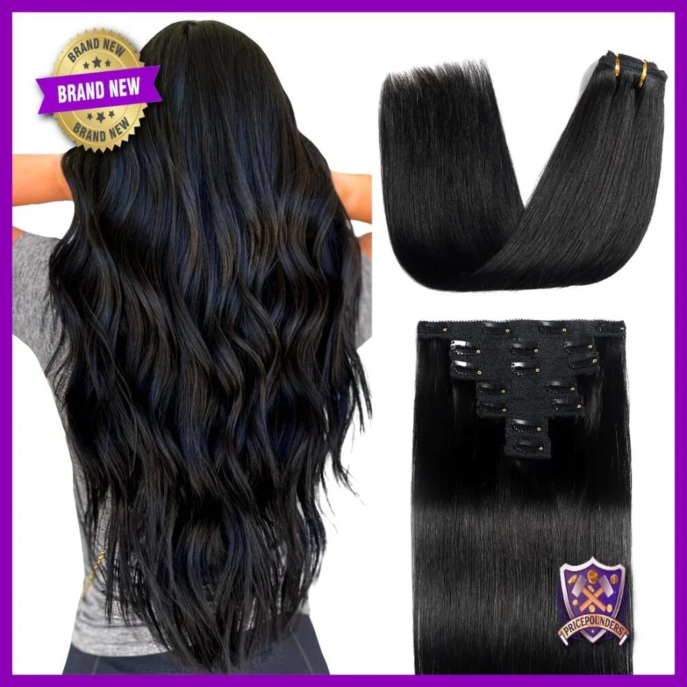 18 Inch Straight Human Hair Clip-In Extensions, 120g 7-Piece Set